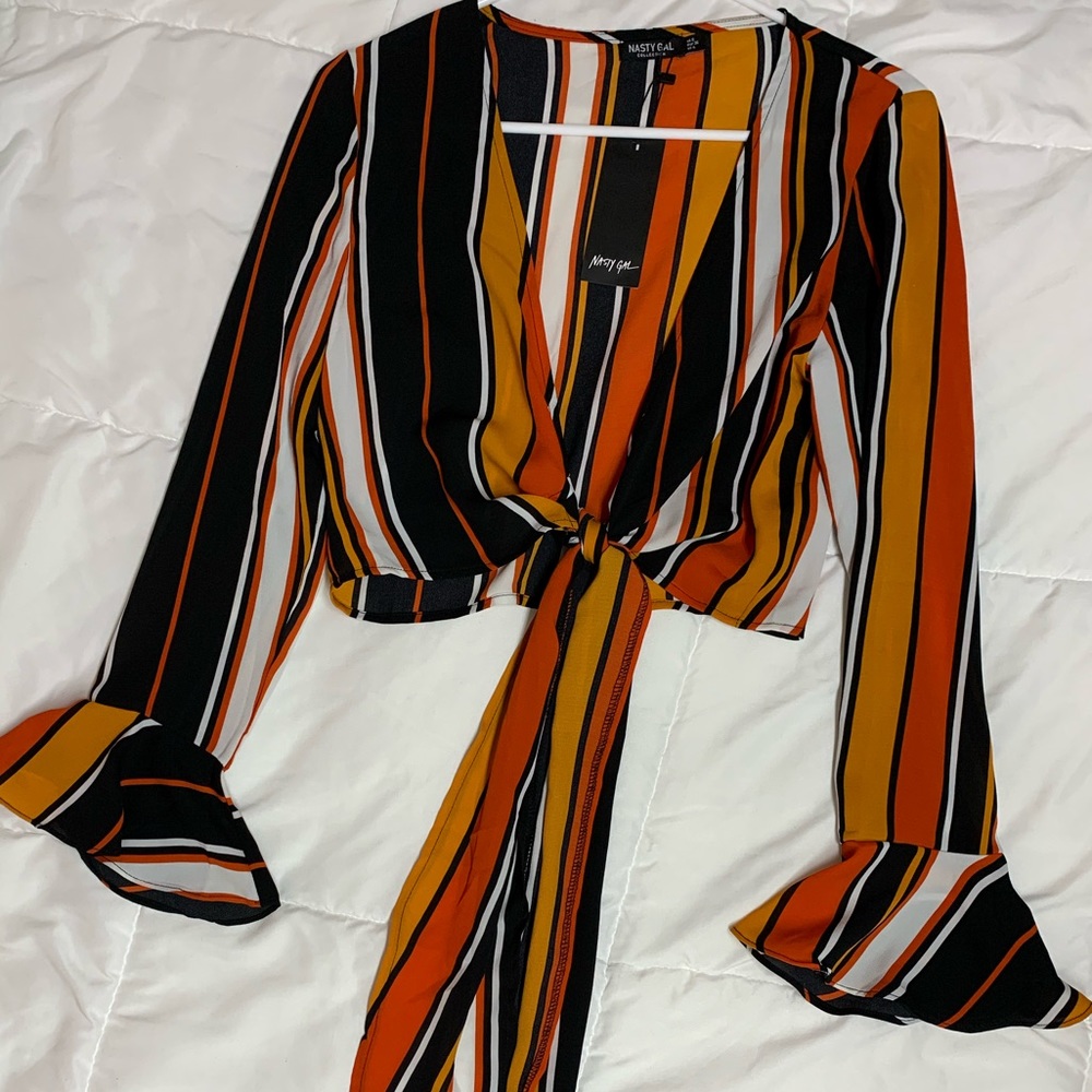 Nasty gal Striped Tie-front Top Orange/Multicolor
